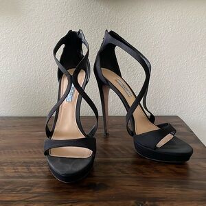 black open toe criss cross cloth prada mini platform heeled sandal